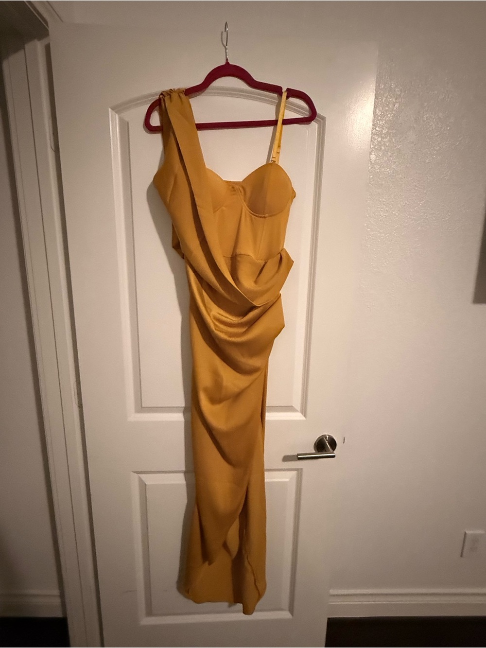 JLUXLABEL One-Shoulder Draped Gown in Mustard Yellow